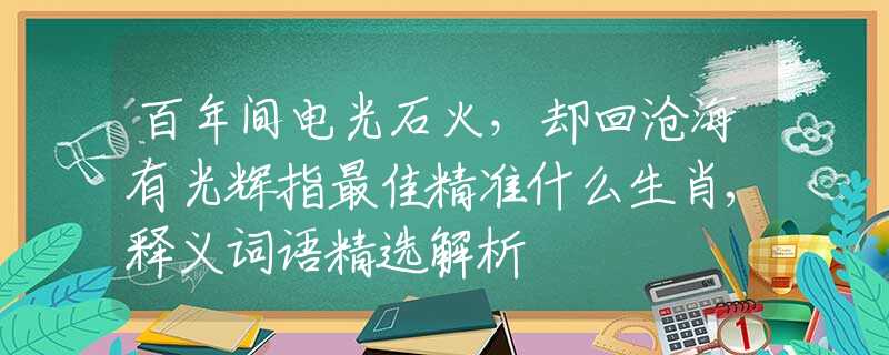 百年間電光石火，卻回滄海有光輝指最佳精準(zhǔn)什么生肖,釋義詞語精選解析